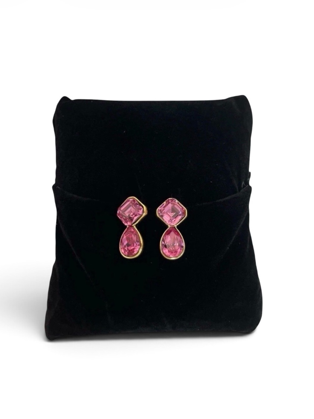 Vintage Swarovski S.A.L. Pink Crystal Gold Tone Drop Earrings | Coquette
